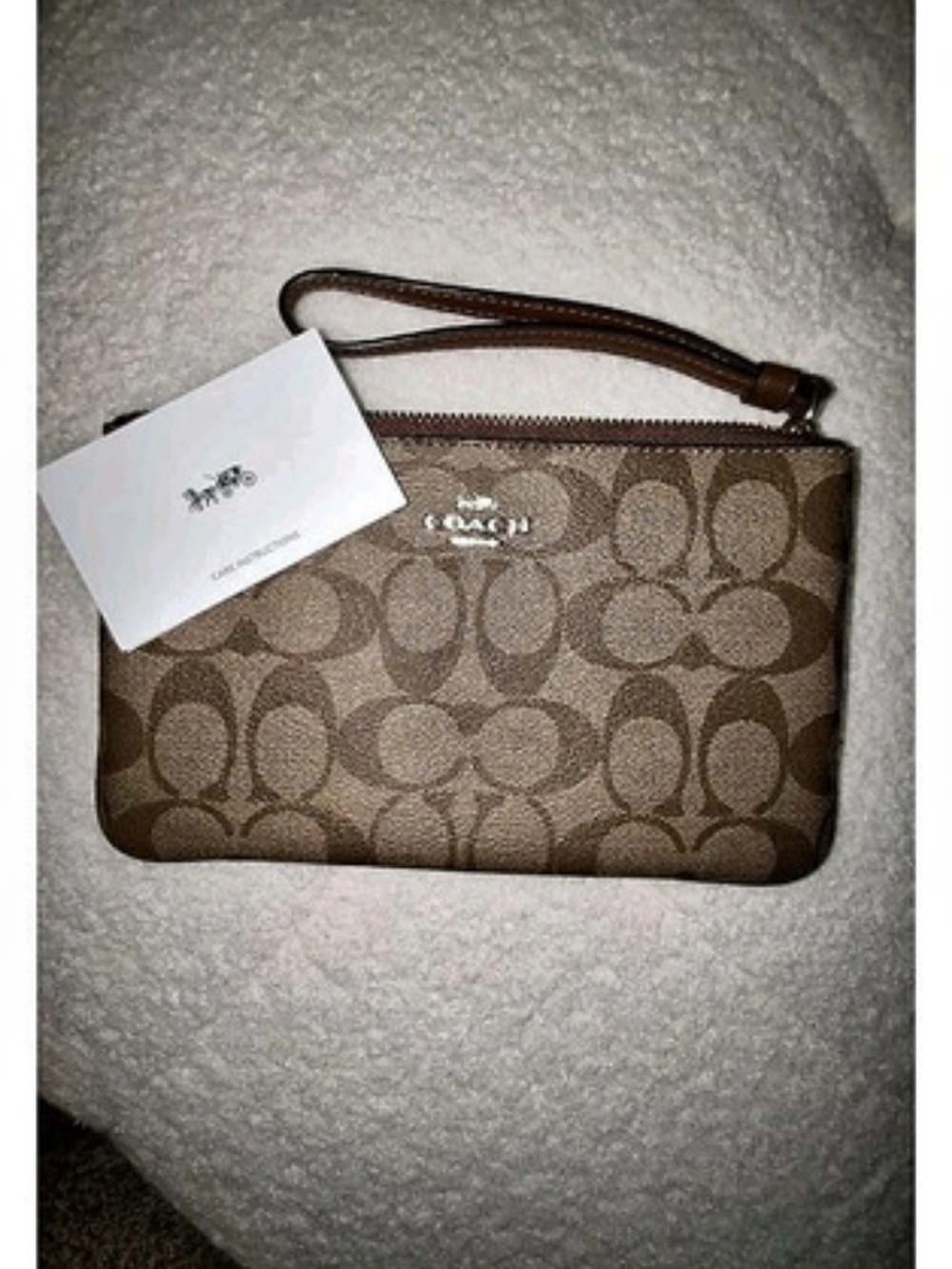 Coach Corner Zip Wristlet in Signature Canvas Brown